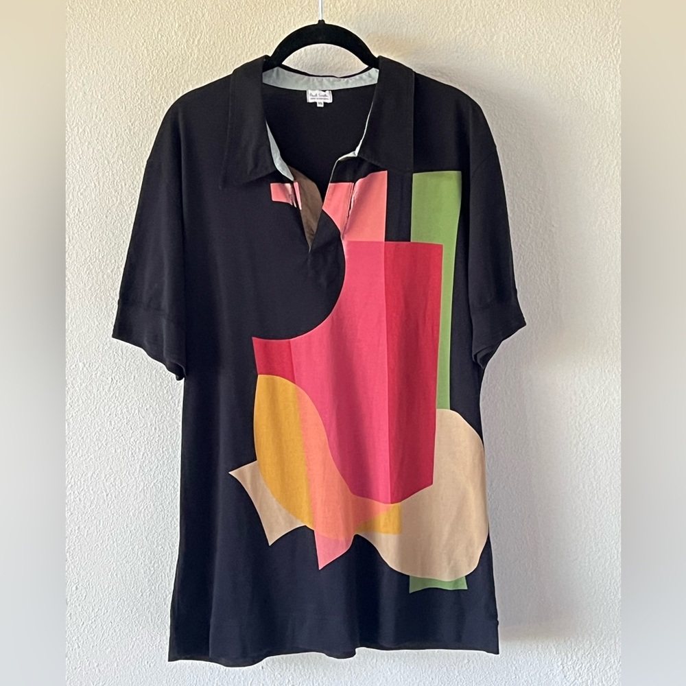 Paul Smith Black Multicolor Colorblock Graphic Polo Shirt Size XXL Rare
